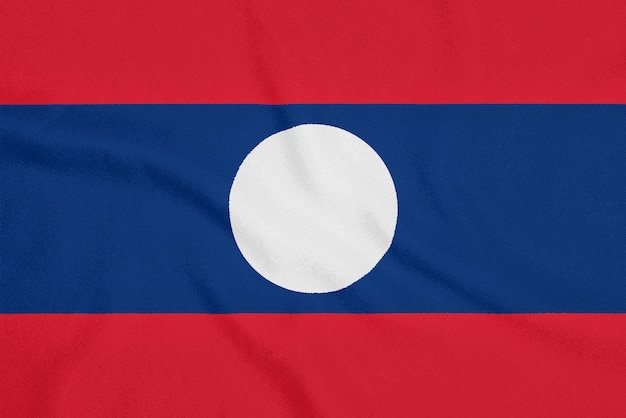 Flag of Laos on textured fabric, Patriotic symbol