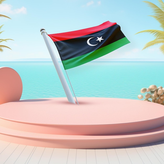 Photo flag of libya wind flag on a pastal podium backround image