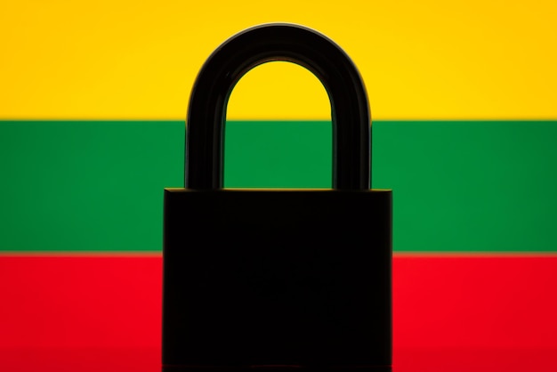 Flag of Lithuania with lock in front