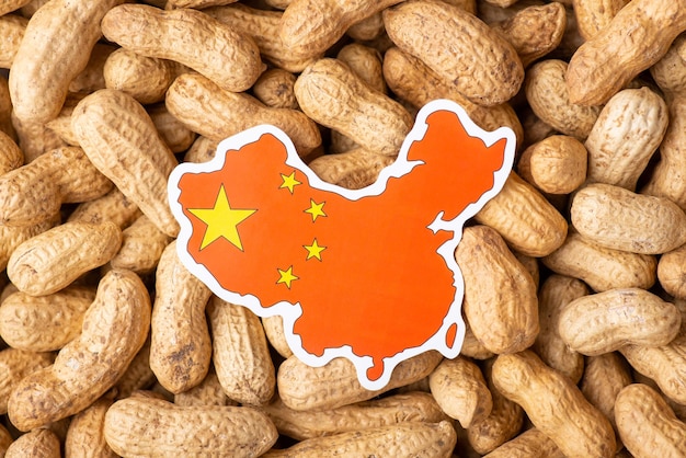 Flag and map of China on peanuts in peel