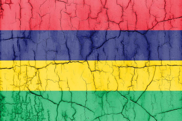 Flag of Mauritius on cracked wall textured background