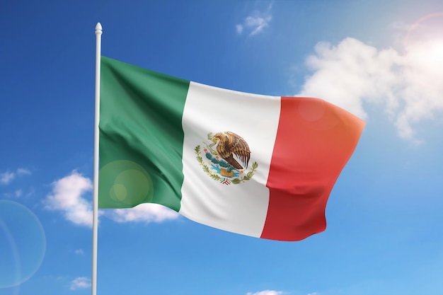 Flag of Mexico on blue sky 3d illustration