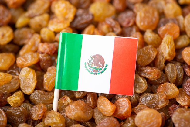 Flag of Mexico on raisin Origin of raisin growing raisin in Mexico concept