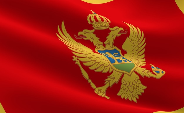 Flag of Montenegro. Illustration of the Montenegro flag waving.