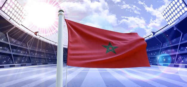 Flag of morocco 3d Flag on a football ground