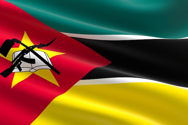 Flag of Mozambique. 3d illustration of the Mozambican flag waving.