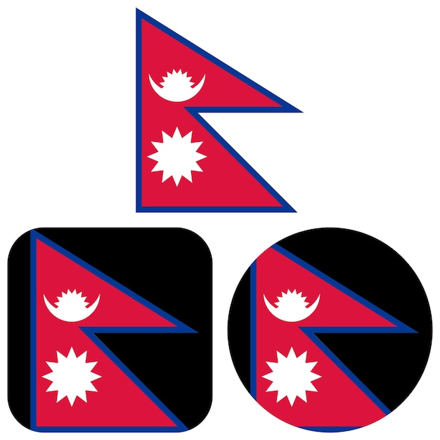 Flag of Nepal Set with different shapes round square rectangular