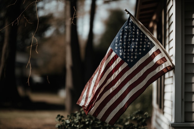 A flag outside of a house