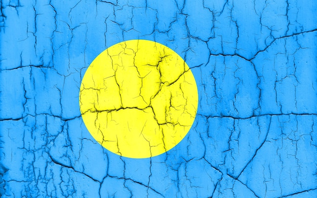 Flag of Palau on cracked wall textured background