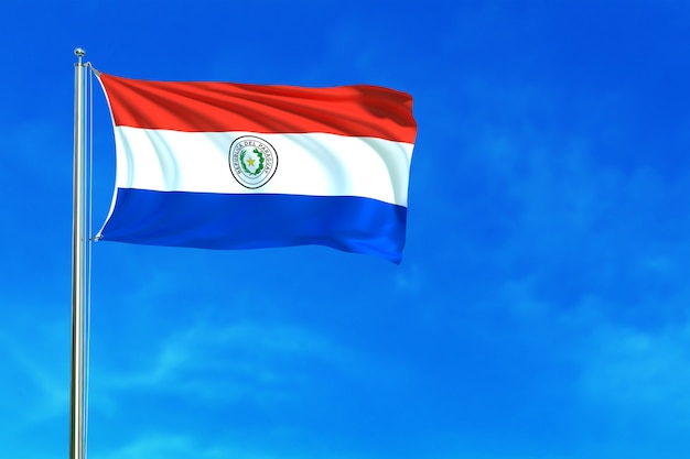 Flag of Paraguay on the blue sky background 3d rendering