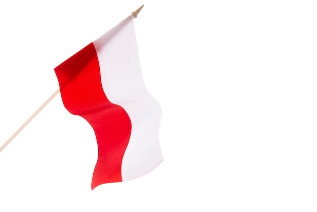 The flag of poland is flying in the wind on a black background the isolate