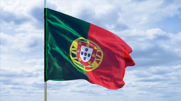 Flag of Portugal against the sky. 3D rendering.