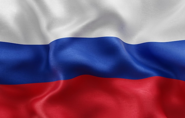 Flag of Russia background CloseUp waving flag 3d Rendering