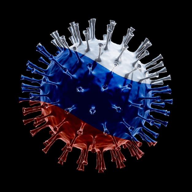 Flag of Russia on Covid-19 is virus concept. 3D rendering