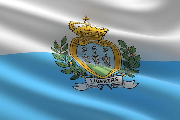 Flag of San Marino. 3d illustration of the San Marino flag waving.