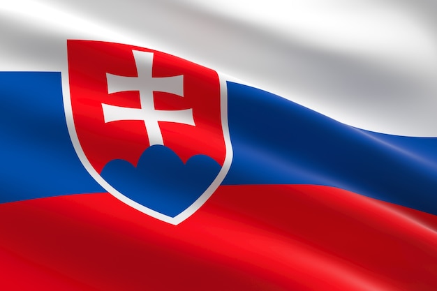 Flag of Slovakia. 3d illustration of the Slovak flag waving