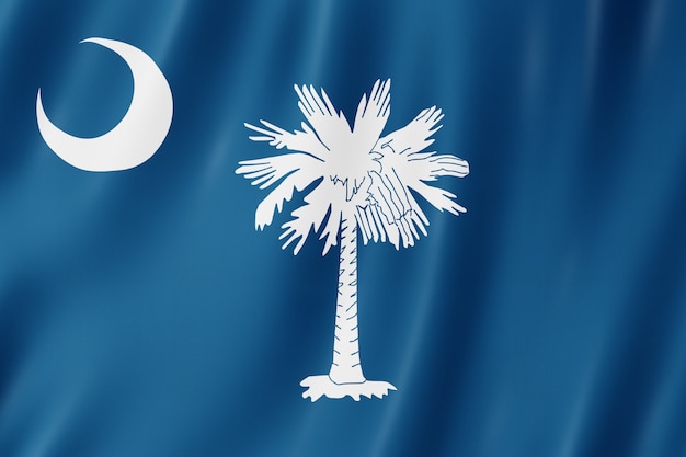 Flag of South Carolina, USA. 3D illustration of the South Carolina flag waving.