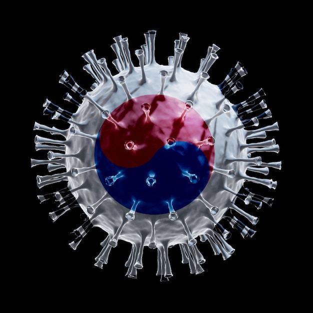 Flag of South Korea on Covid-19 is virus concept. 3D rendering