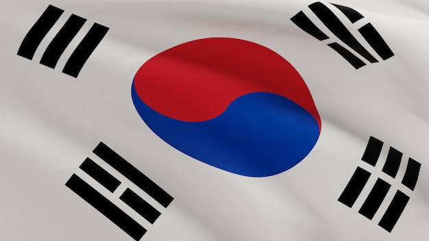 Flag of South Korea waving in the wind, fabric micro texture in quality 3D render