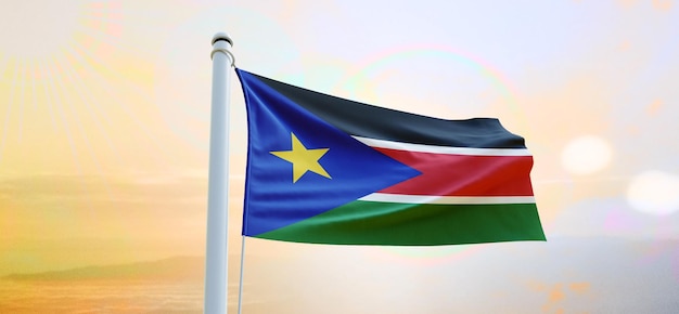 Flag of south_sudan 3d flag waving banner and background