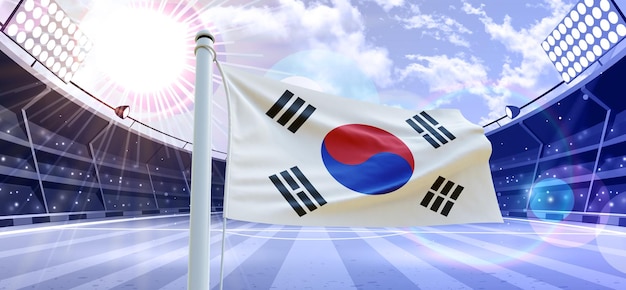 Flag of SouthKorea 3d Flag on a football ground