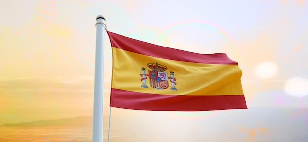 Flag of spain 3d flag waving banner and background