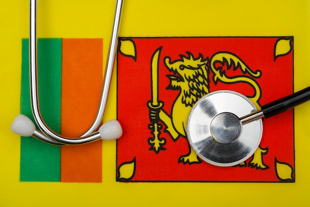 Flag of Sri Lanka and a stethoscope The concept of medicine