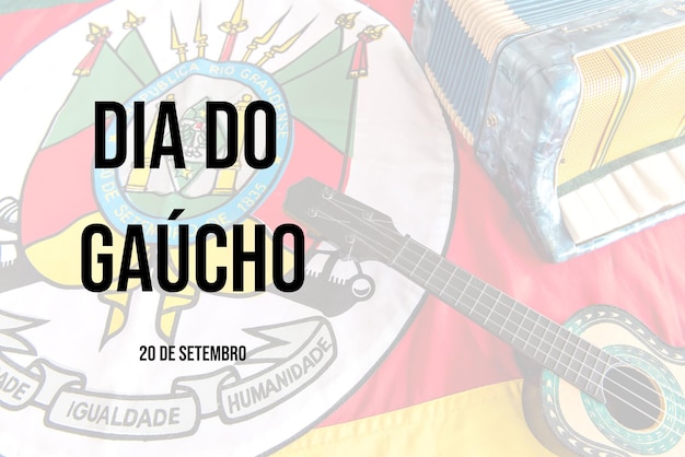 Flag of the State of Rio Grande do Sul with harmonica and acoustic guitar gaucho culture in the Farroupilha week