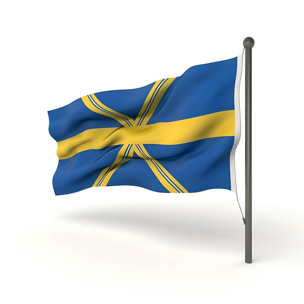 Flag of the state of Sweden on a white isolated background 3D rendering