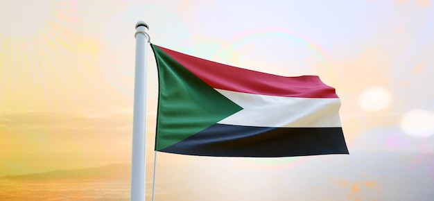 Flag of sudan 3d flag waving banner and background