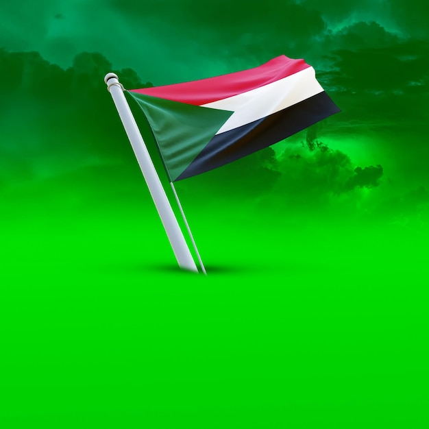 A Flag of sudan on a Green cloud backround useing for social media