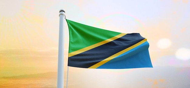 Flag of tanzania 3d flag waving banner and background