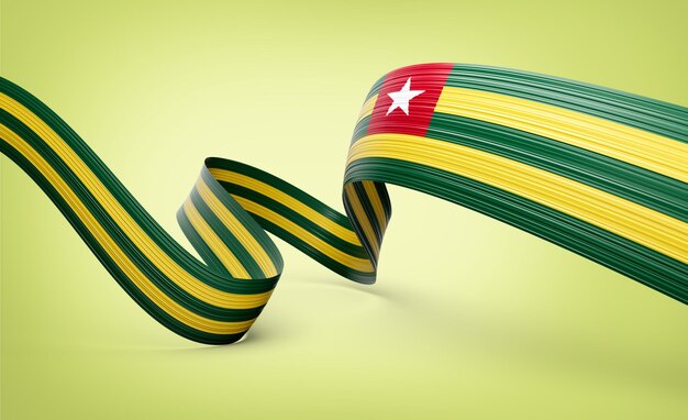 Flag Of Togo Shiny Waving Togo Ribbon Flag Isolated On Pastel Green Background 3d Illustration