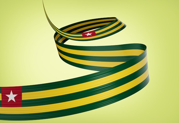 Flag Of Togo Shiny Waving Togo Ribbon Flag Isolated On Pastel Green Background 3d Illustration