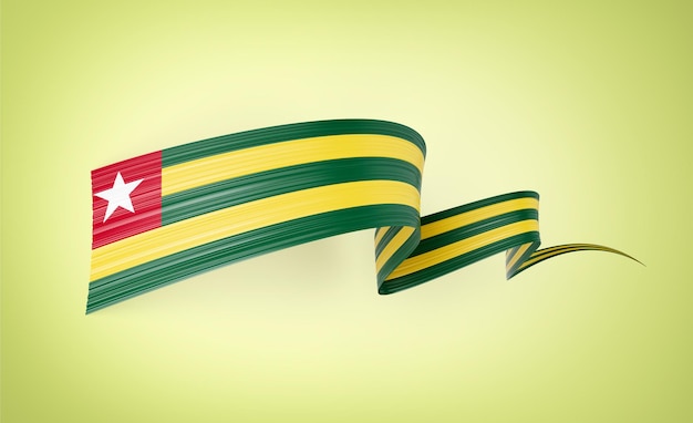 Flag Of Togo Wavy Shiny Togo Ribbon Flag On Pastel Green Background 3d Illustration