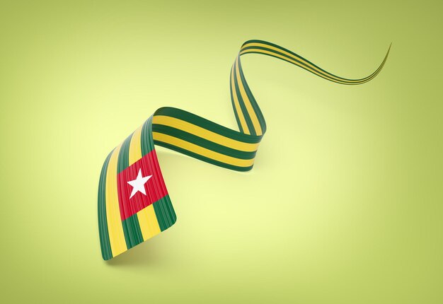 Flag Of Togo Wavy Shiny Togo Ribbon Flag On Pastel Green Background 3d Illustration