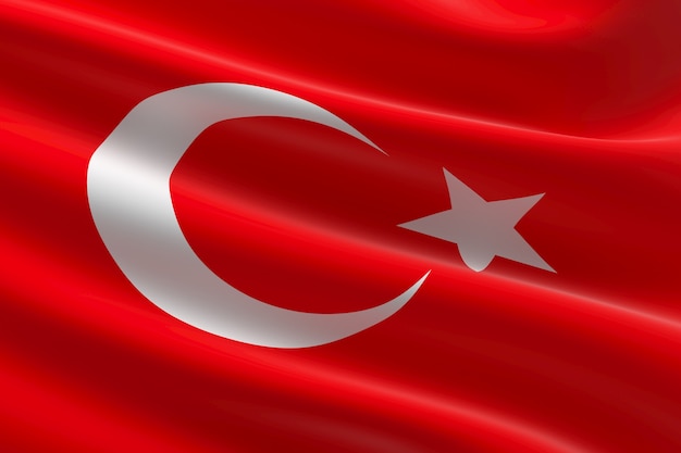 Photo flag of turkey. 3d illustration of the turkish flag waving.