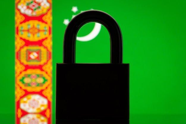 Flag of Turkmenistan with closed lock in front Isolated