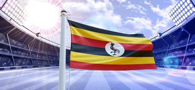 Flag of Uganda 3d Flag on a football ground