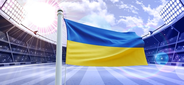 Flag of Ukraine 3d Flag on a football ground