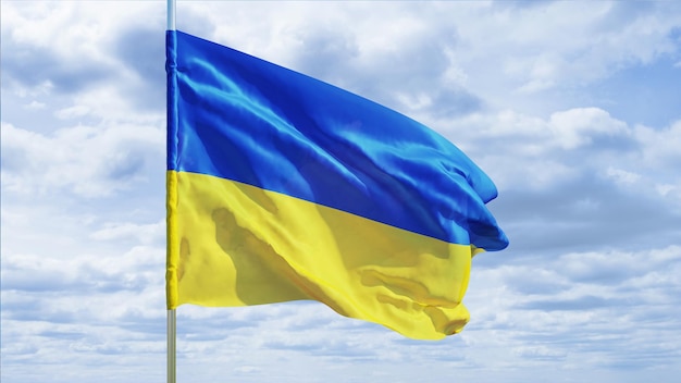 Flag of Ukraine against the sky. 3D rendering.