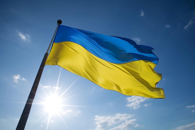 The flag of Ukraine on the background of the blue sky AI Generated