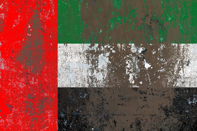 Flag of united arab emirates painted on a damaged old concrete wall surface