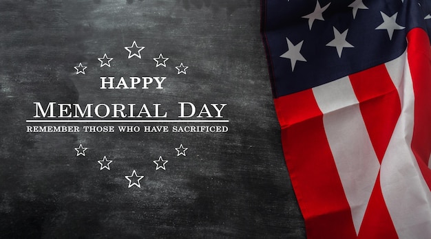 Flag of the united states of america on a chalk board background happy memorial day