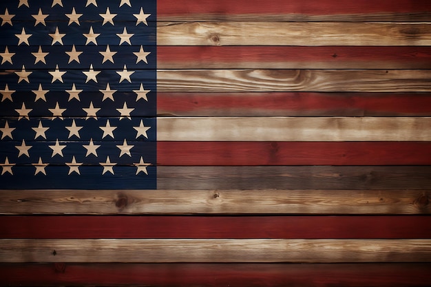 Flag of the united states of america on wooden background