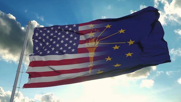 Flag of USA and Indiana state