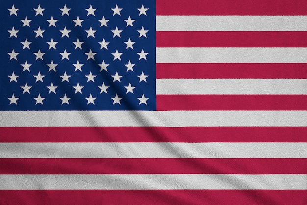 Flag of USA on textured fabric. Patriotic symbol