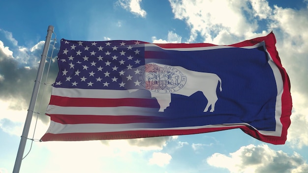 Flag of USA and Wyoming state