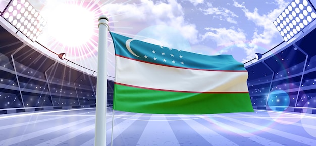 Flag of Uzbekistan 3d Flag on a football ground