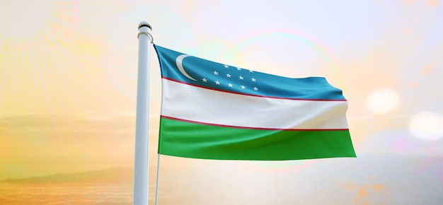 Flag of uzbekistan 3d flag waving banner and background